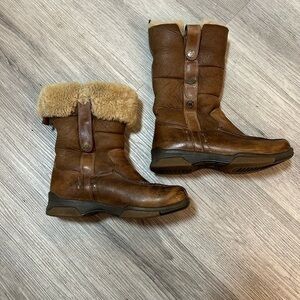 BLONDO brown genuine leather and warm shearling winter boots. Adjustable height